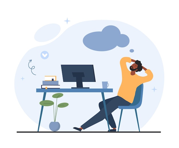 man relaxing at workplace guy sleeping or dreaming freelancer or lazy employee rest and recuperation