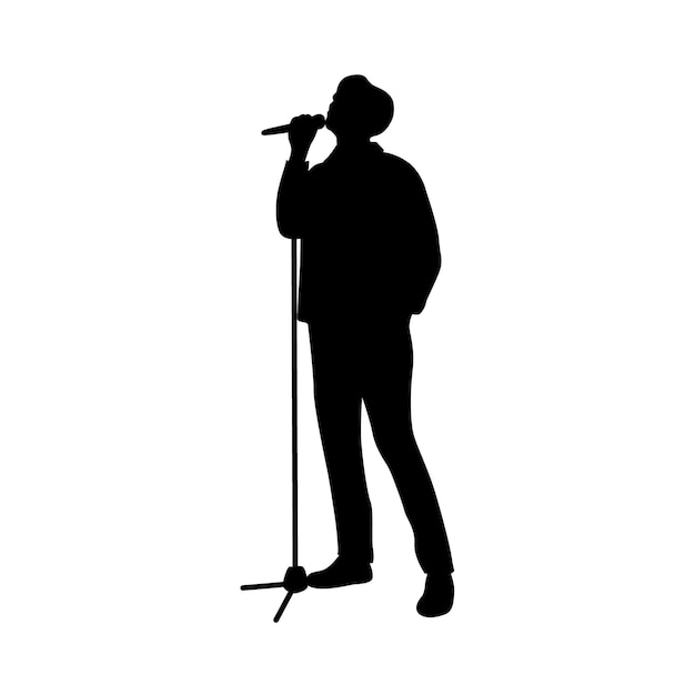 Man singing karaoke with micro happy singer silhouette