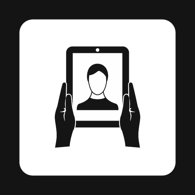 Man taking photo using tablet icon in simple style on a white background vector illustration