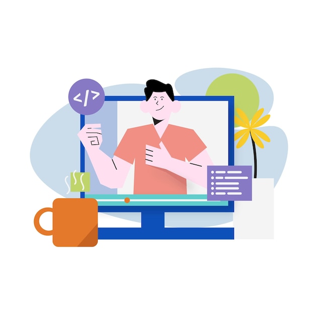 Man teaching online class concept illustration