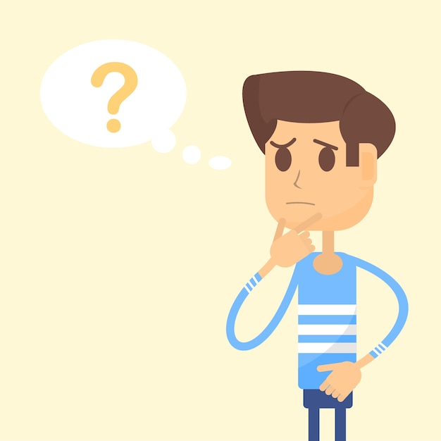 man thinks and there is a question mark in speech bubble