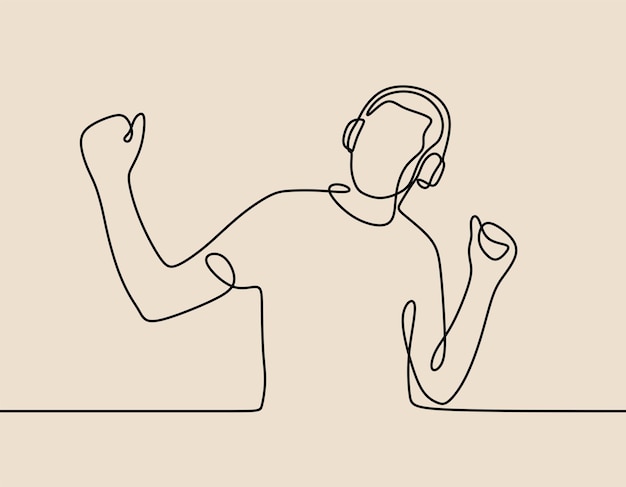 man use headphone enjoy oneline continuous single line art