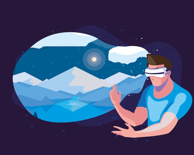 man using technology of augmented reality