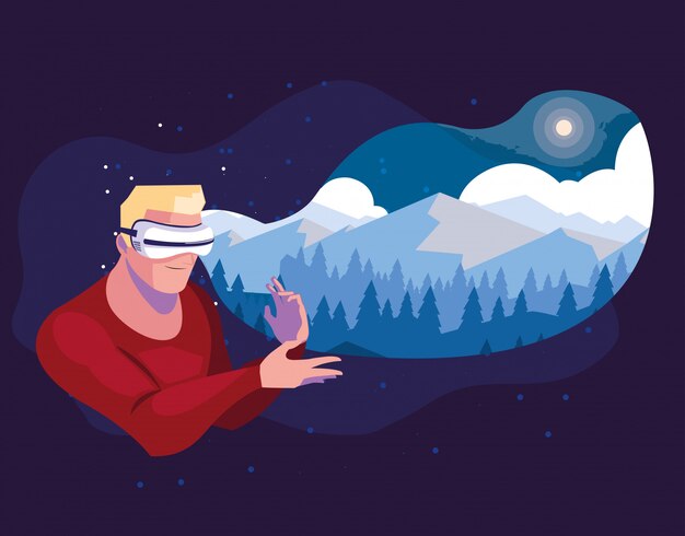 man using technology of augmented reality