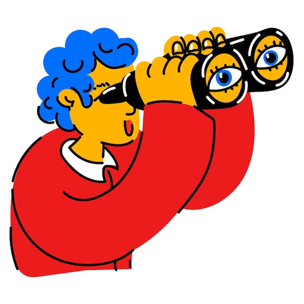 man with binoculars in search of work concept of choosing a path A man or a student looks through