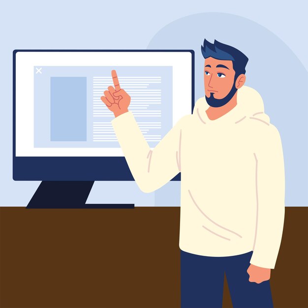 Man with computer and web development