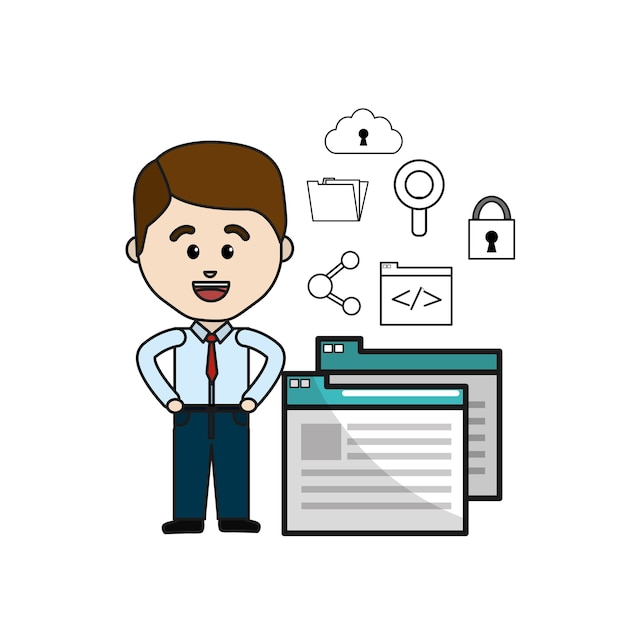 man with digital service and technology icons