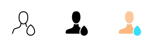 Man with Drop set icon Liquid aqua drinking evaporation man thirst drinking water Save the water Beverage concept Vector icon in line black and colorful style on white background