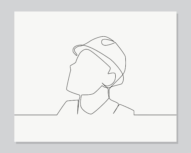 Man with helm engineer continuous one line illustration