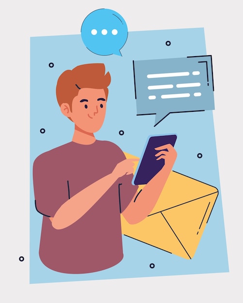 man with smartphone and email