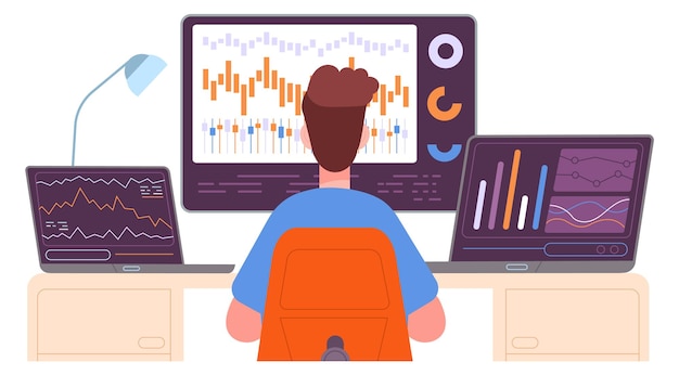 Man work with statistics on computer screens Data analyst