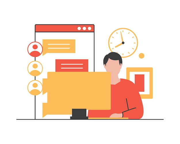Man working in office Flat vector illustration Workplace concept