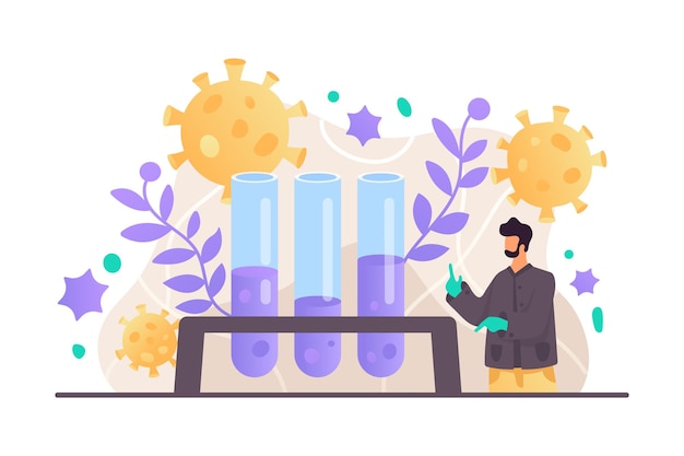 Man working near test tubes Virus protection Concept of boosting immune system