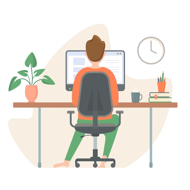 man working on a computer vector flat modern style illustration