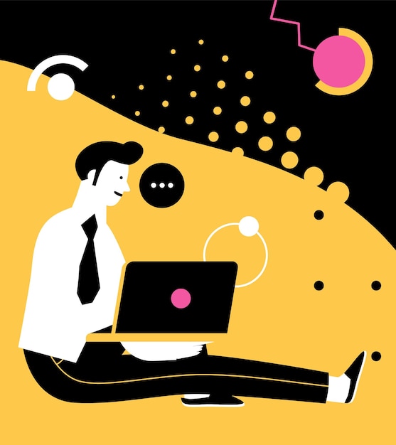 Man working on laptop concept design