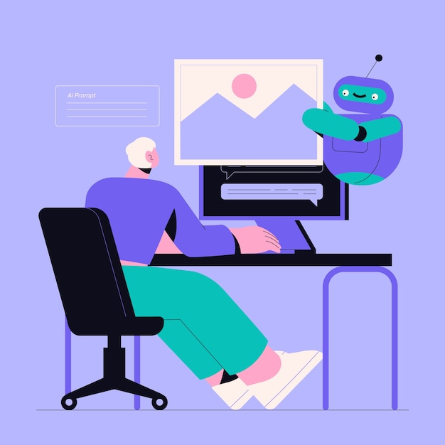 Man working with ai on computer