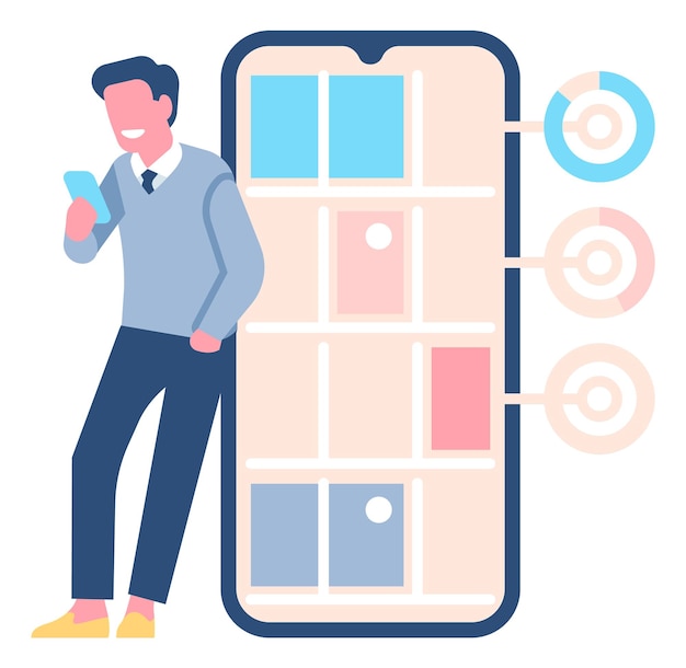 Man working with scrum board. Task management screen