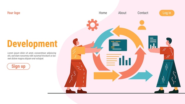 Manage of agile software Landing page Methodology of development Efficient management app Cycle infographic Workflow diagram Business concept Vector website interface template