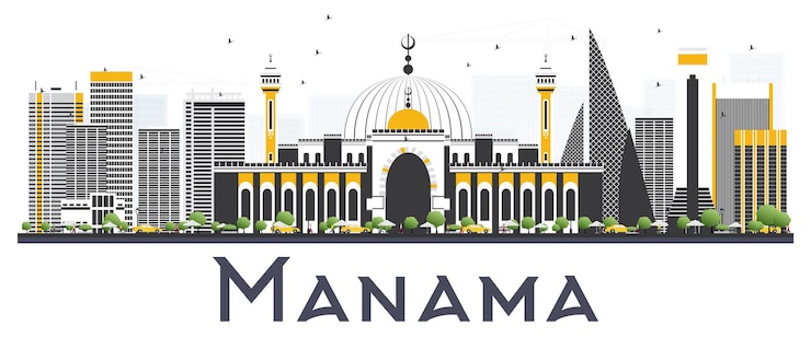 Vektör manama bahrain city skyline with gray buildings isolated on white background. vector illustration. business travel and tourism concept with modern buildings. manama cityscape with landmarks.