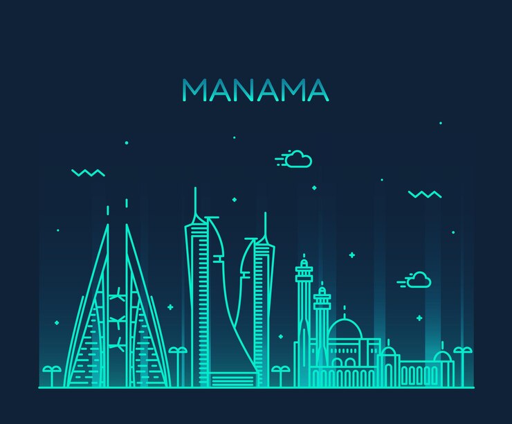 Vektör manama skyline, detailed silhouette. trendy vector illustration, linear style.