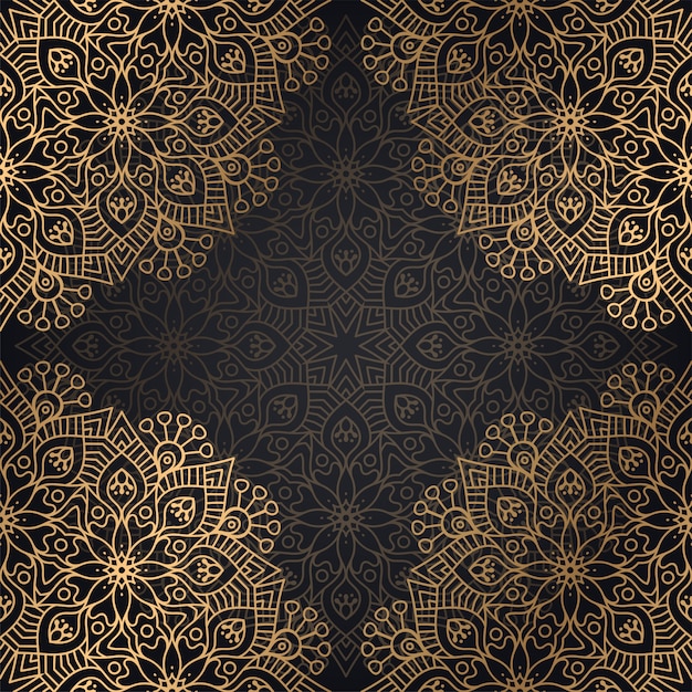 mandala seamless pattern background design in black and golden color