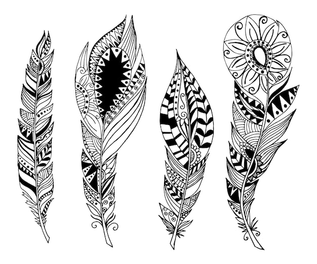 Mandala style feathers. Creative bohemian hipster concept.