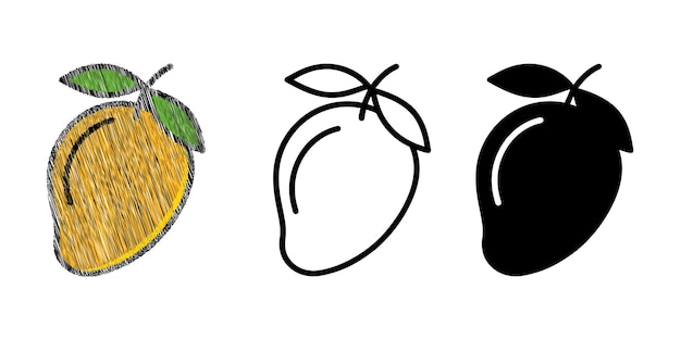 mango icon set doodle line art and solid silhouette illustrations