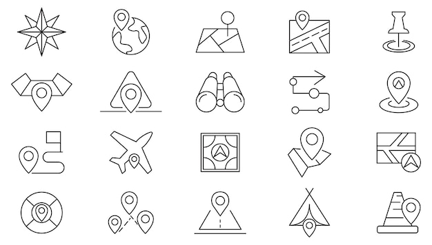 Map and Location line icon set Logistics GPS positioning highway line icon set