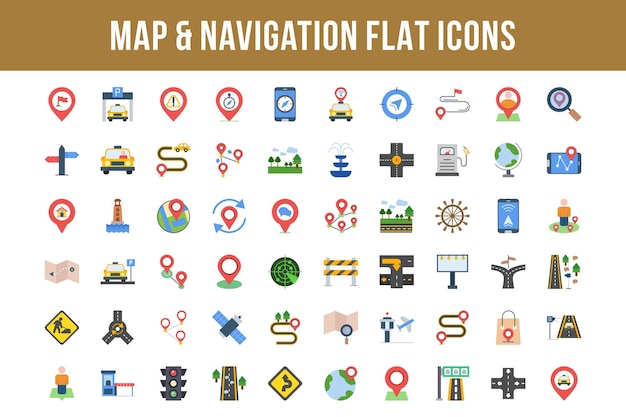 Map and Navigation Flat Multicolor Icons