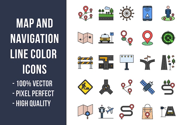Map and Navigation Line Color Icons