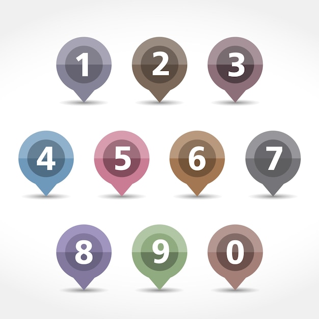 Map markers with numbers set vector eps10 illustration