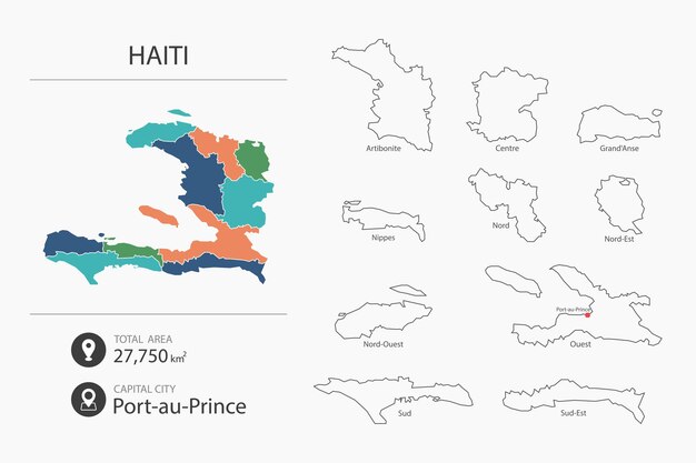 Map of Haiti with detailed country map Map elements of cities total areas and capital