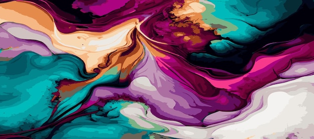 Marble panoramic texture design colorful multicolored marble surface curved lines bright abstract background design Vector