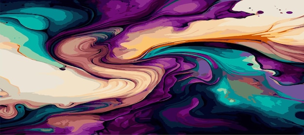 Marble panoramic texture design colorful multicolored marble surface curved lines bright abstract background design Vector