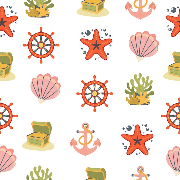 Marine pattern coral reef chest with gold starfish anchor shell ship wheel