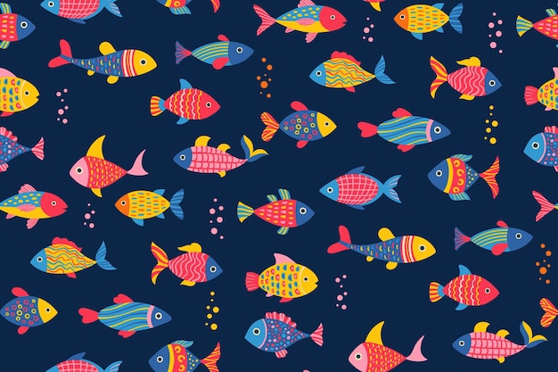 Marine underwater wallpaper seamless pattern with fish cartoon abstract sea boundless background
