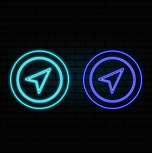 Mark pointer sign Green neon icon in the dark Blurred lightening Illustration