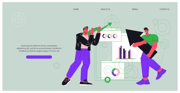 Market research and marketing strategy concept for web banner flat vector