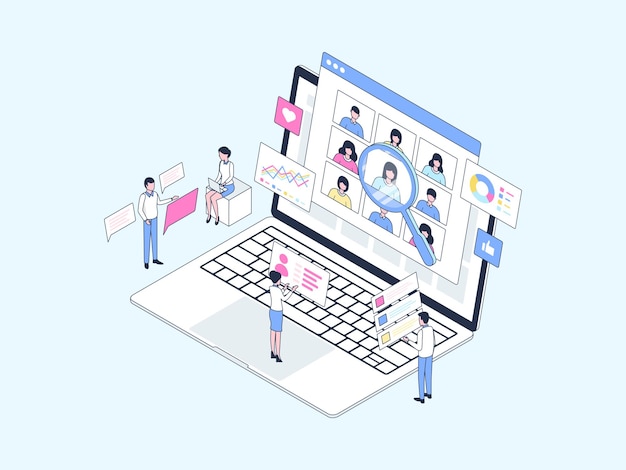 Market Research Isometric Illustration Lineal Color. Suitable for Mobile App, Website, Banner, Diagrams, Infographics, and Other Graphic Assets.