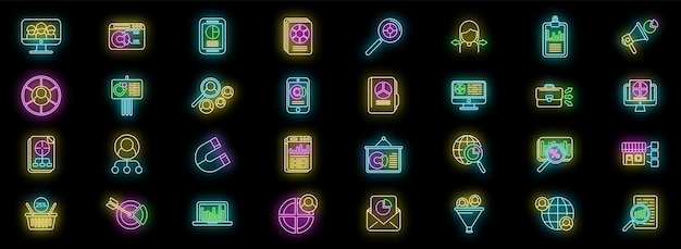 Market segmentation icons set vector neon