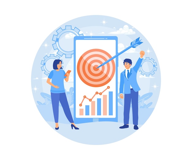 Marketing teams optimize business strategies Increase marketing targets and company performance Marketing Business concept Flat vector illustration