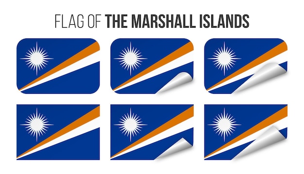 Marshall Islands flag labels stickers set Vector illustration 3d flags of Marshall Islands isolated