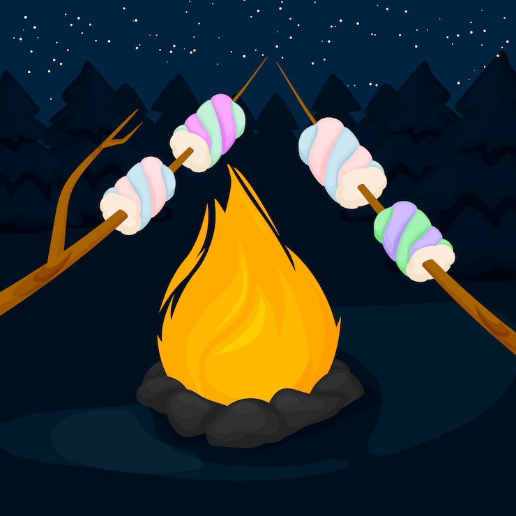 Vektör marshmallowlu şenlik ateşi