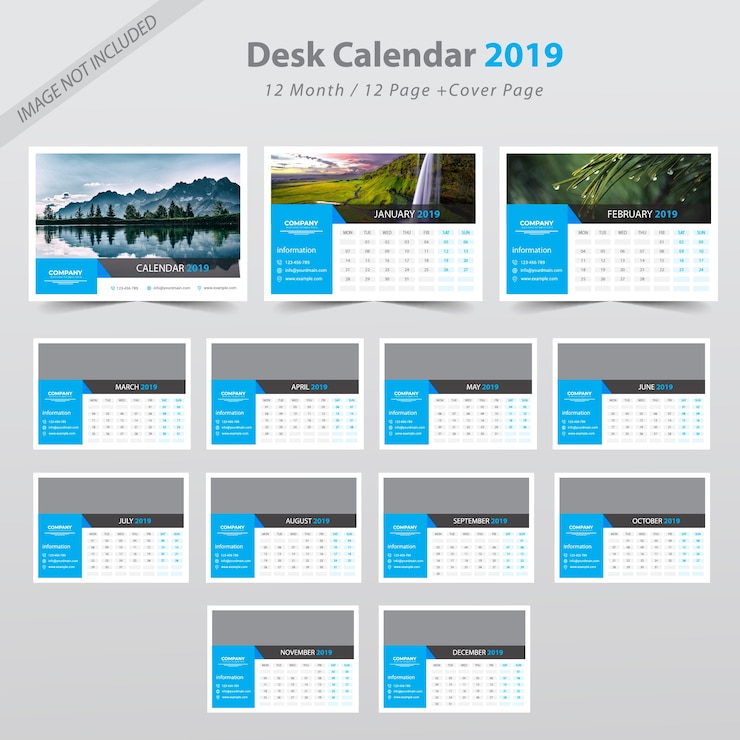 Vektör masa takvimi 2019 planlayıcı şablonu