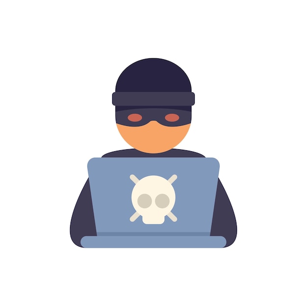 Masked hacker committing cyber crime using laptop