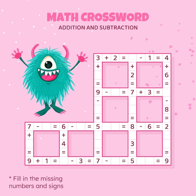 Math Crossword puzzle for kids Addition and subtraction Counting up to 10 Game for children