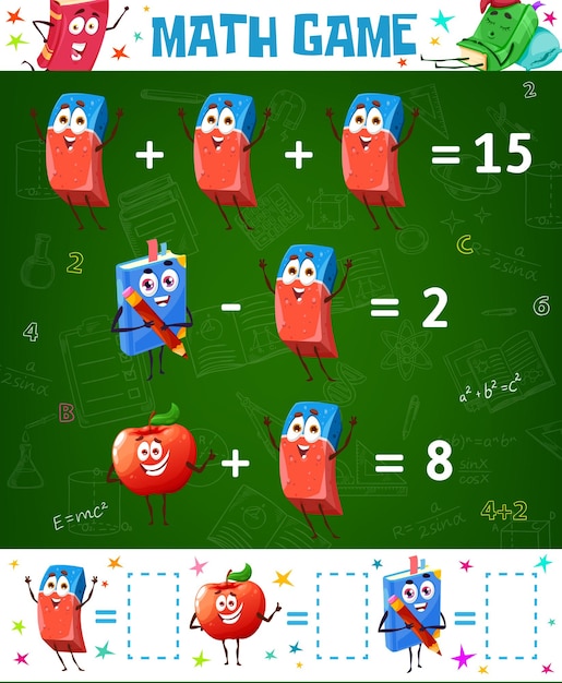 Math game worksheet cartoon education maze puzzle