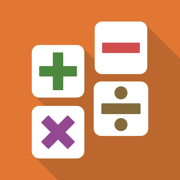 Math operations addition subtraction multiplication division flat icon with long shadow logo design