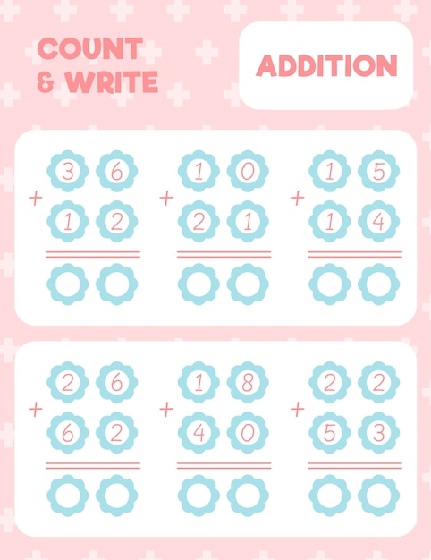 Math worksheet practice print page Double digit addition Column method Count and write