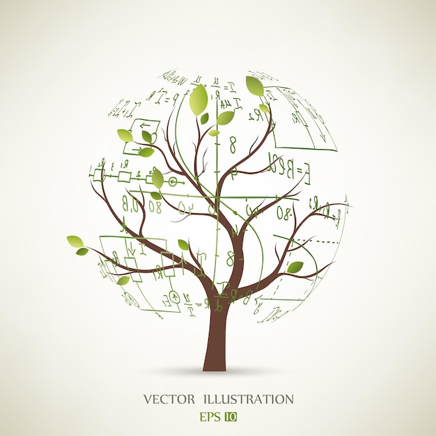 mathematical equations and formulas on the tree science the concept of illustrations